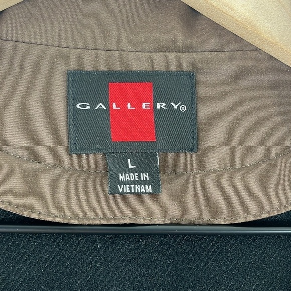 Gallery All Weather Brown Hooded Button Zip Trench Coat Womens Size L Classic - Picture 3 of 16